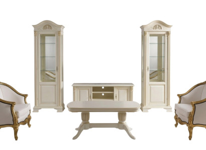Mueble de pared Vitrina Consola Mueble vitrina de pared de cristal Madera maciza Conjunto de sala de estar de 3 piezas