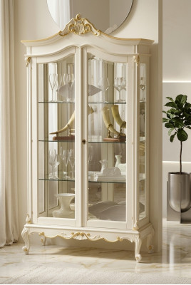 Vitrina armario Vitrinas Sala de estar Madera maciza Armarios Diseño Barroco Rococó Blanco nuevo