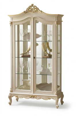 Vitrina armario Vitrinas Sala de estar Madera maciza Armarios Diseño Barroco Rococó Blanco nuevo