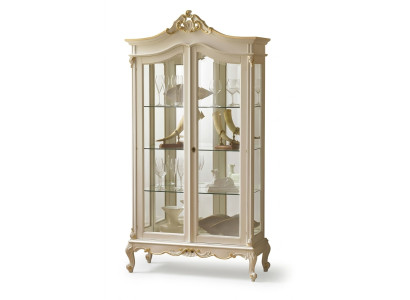 Vitrina armario Vitrinas Sala de estar Madera maciza Armarios Diseño Barroco Rococó Blanco nuevo