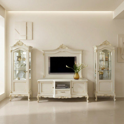Mueble de salón vitrina aparador estantería para sistemas multimedia pared armario 4 piezas de madera maciza