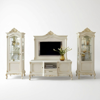 Mueble de salón vitrina aparador estantería para sistemas multimedia pared armario 4 piezas de madera maciza