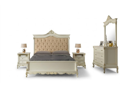 Muebles de estilo barroco italiano para dormitorio, conjunto de 5 piezas. Cama, cómoda, mesitas de noche.