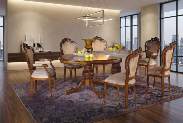 Mesa de comedor con 6 sillas conjunto de comedor de madera maciza de 7 piezas nuevo.