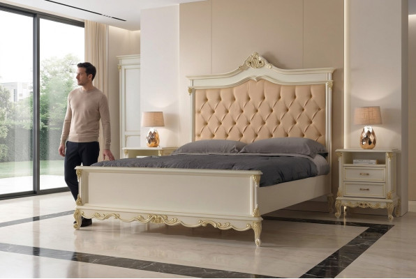 Cama diseño Chesterfield de lujo camas de hotel de madera maciza 180x200 dormitorio cama italia muebles