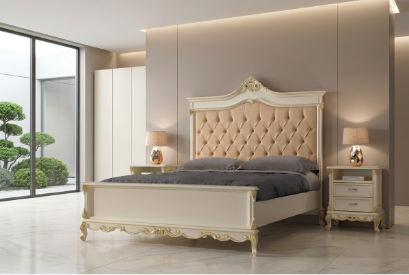 Cama diseño Chesterfield de lujo camas de hotel de madera maciza 180x200 dormitorio cama italia muebles