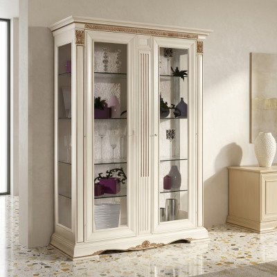 Vitrina de cristal armario de salón escaparate de 2 piezas estilo barroco rococó Italia madera maciza