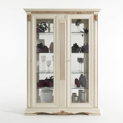 Vitrina de cristal armario de salón escaparate de 2 piezas estilo barroco rococó Italia madera maciza