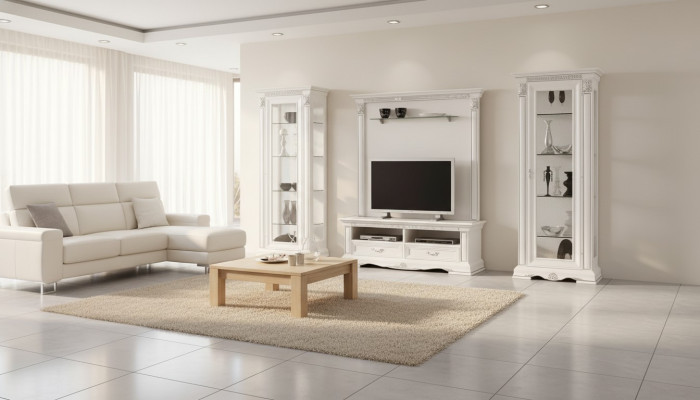 Mueble de pared clásico para sala de estar, vitrina, mueble para televisión, estantería, armario, 4 piezas, madera maciza.