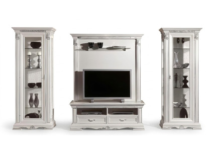 Mueble de pared clásico para sala de estar, vitrina, mueble para televisión, estantería, armario, 4 piezas, madera maciza.