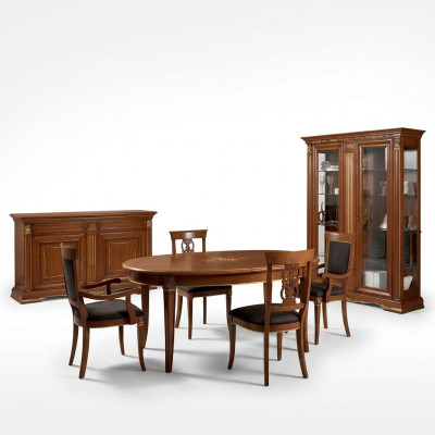 Comedor completo mesa aparador set de 4 sillas vitrina barroco de 7 piezas en madera maciza