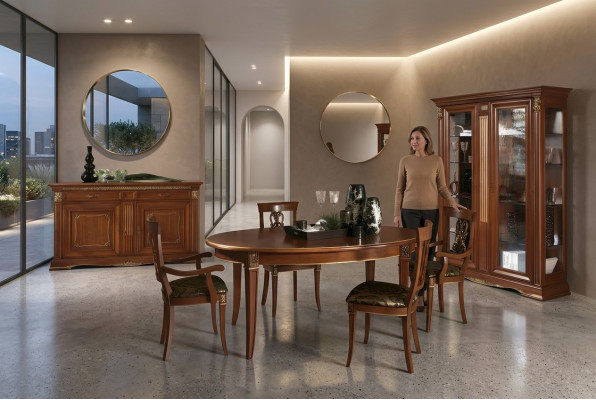 Comedor conjunto de madera maciza estilo barroco rococó mesa 4 sillas vitrina cómoda