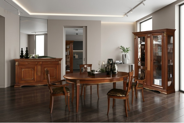Comedor conjunto de madera maciza estilo barroco rococó mesa 4 sillas vitrina cómoda