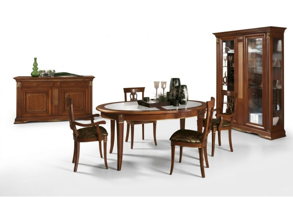 Comedor conjunto de madera maciza estilo barroco rococó mesa 4 sillas vitrina cómoda