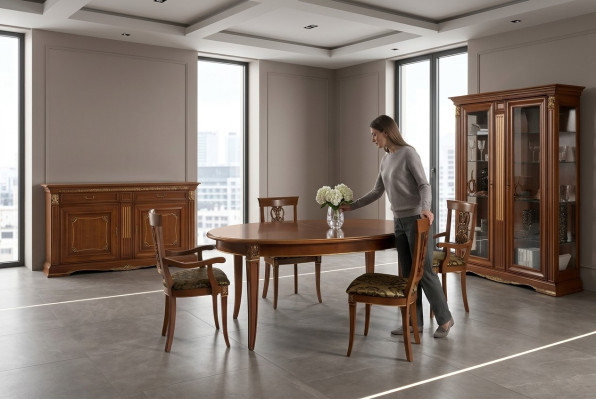 Mesa de comedor Conjunto de diseño de mesas + 4 sillas de madera maciza Set completo de sala de estar