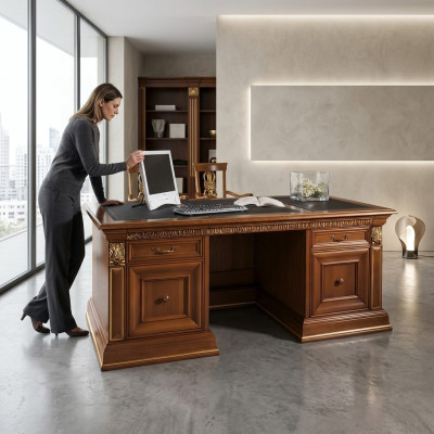 Escritorio Oficina Mesa Clásica Diseñador Oficina Mesas Barroco Rococó Madera maciza