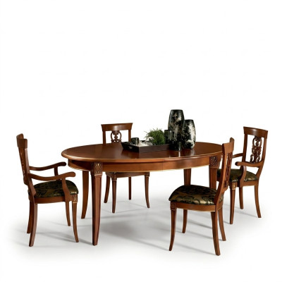 Clásico set de comedor: mesa ovalada y 4 sillas. Grupo de sillones a juego. Nuevo, de madera maciza.
