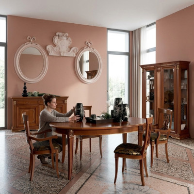 Mesa de comedor clásica de madera maciza para comedor, juego de 6 sillas con reposabrazos, conjunto de 7 piezas.