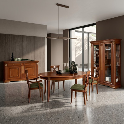 Mesa de comedor clásica de madera maciza para comedor, juego de 6 sillas con reposabrazos, conjunto de 7 piezas.
