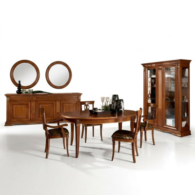 Mesa de comedor clásica de madera maciza para comedor, juego de 6 sillas con reposabrazos, conjunto de 7 piezas.