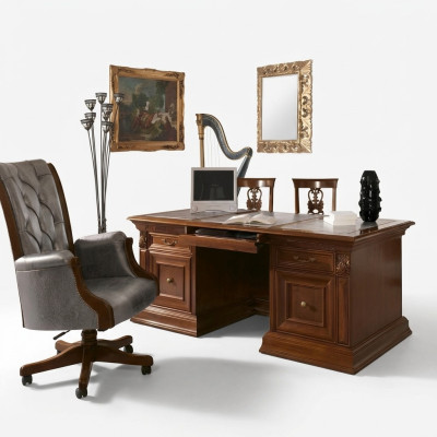 Mobiliario de oficina, esquina de trabajo, sillón de oficina, muebles de oficina, silla del jefe, barroco, rococó, 3 piezas de madera maciza.