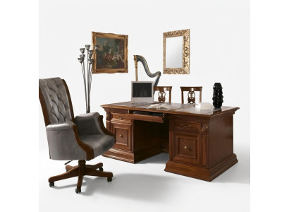Mobiliario de oficina, esquina de trabajo, sillón de oficina, muebles de oficina, silla del jefe, barroco, rococó, 3 piezas de madera maciza.