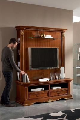 Mueble de televisión Mueble de pared Mueble de salón Mueble de TV en madera maciza Estilo rústico en madera maciza