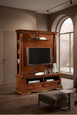 Mueble de televisión Mueble de pared Mueble de salón Mueble de TV en madera maciza Estilo rústico en madera maciza