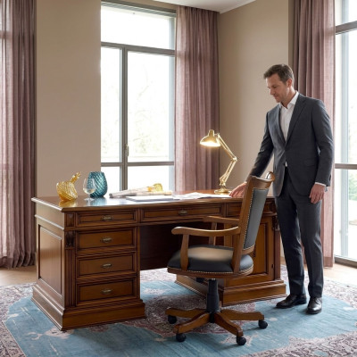 Montaje del estudio de oficina Muebles para oficina Mesa Silla Conjunto de 2 piezas Estilo barroco