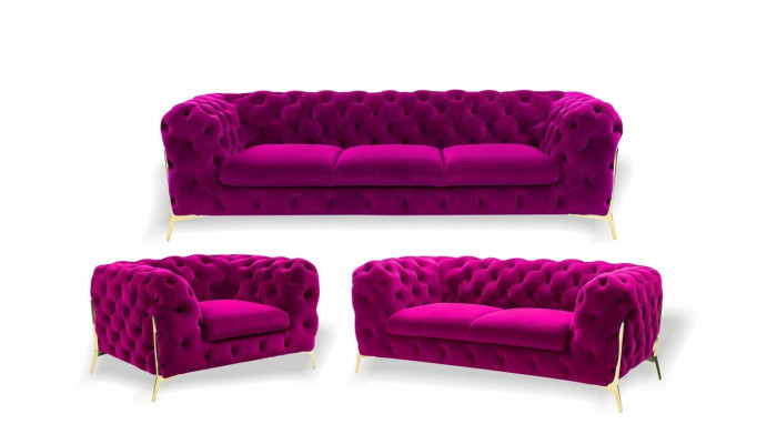 Conjunto de sofá Chesterfield de diseñador en terciopelo de 3+2+1 plazas.