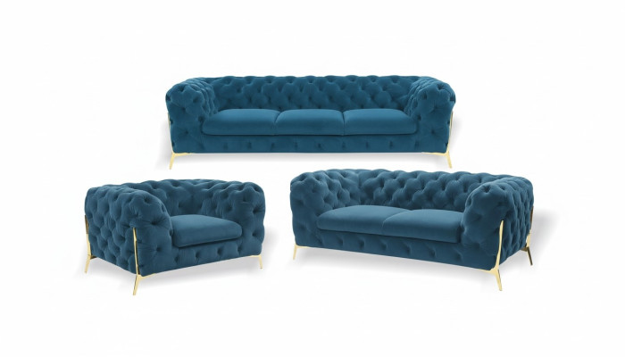 Conjunto de sofá de lujo Chesterfield tapizado en terciopelo de 3+2 plazas