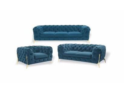 Conjunto de sofá de lujo Chesterfield tapizado en terciopelo de 3+2 plazas