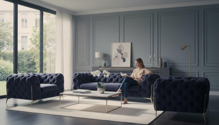 Sofá Chesterfield tapizado Conjunto de asientos 3+1+1 asientos Terciopelo Sofás de diseñador Nuevos