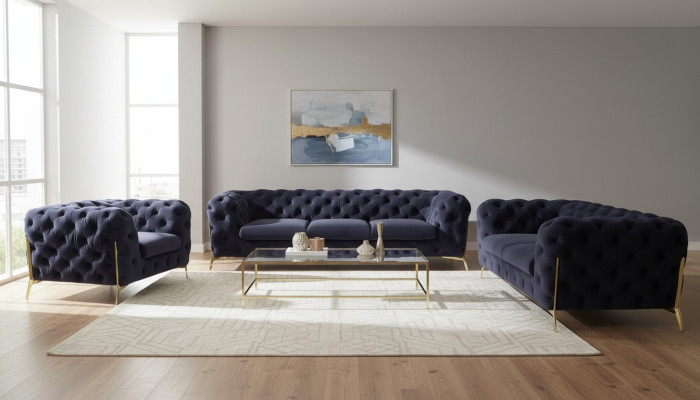 Sofá Chesterfield tapizado Conjunto de asientos 3+1+1 asientos Terciopelo Sofás de diseñador Nuevos