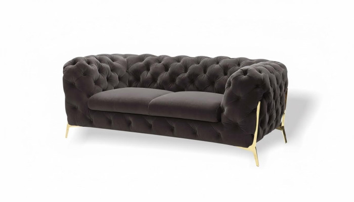 Chesterfield sofá de diseñador de terciopelo de 2 plazas, sofá de tela de terciopelo con patas doradas.