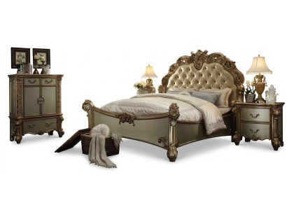Cama 2x Mesita de noche 3 piezas. Conjunto de dormitorio de diseñador de lujo Grupo de ajuar