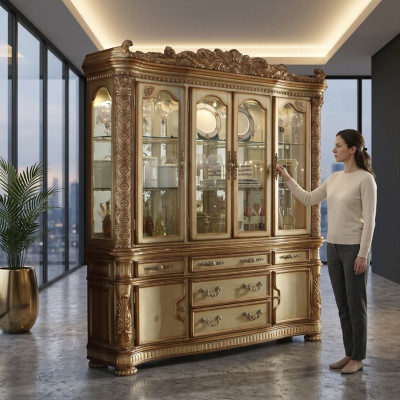 Lujo escaparate vitrina armario de vidrio antiguo estilo barroco rococó