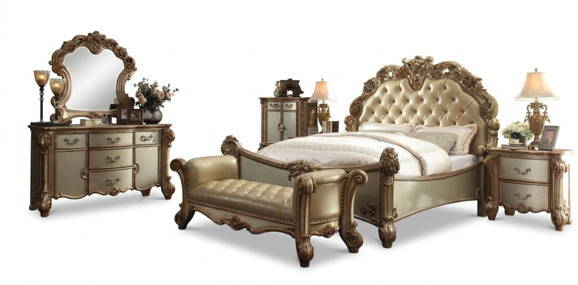 Conjunto de dormitorio completo Muebles Mesitas de noche Cómoda Cama de 7 piezas Madera