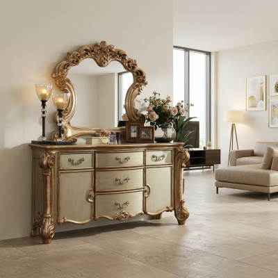 Buffet Aparador Cómoda Espejo Hecho a mano de verdad Madera Clásico Barroco Rococó
