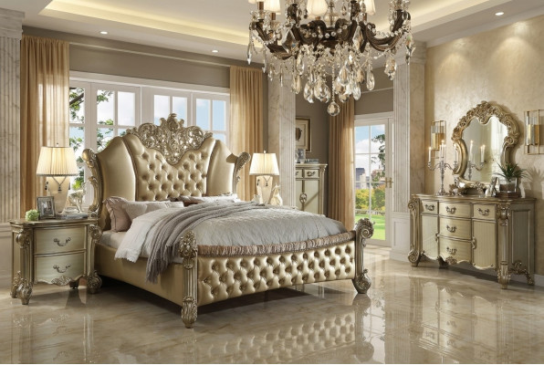 Set de dormitorio Mesitas de noche Cama 5 piezas Estilo barroco rococó antiguo Madera