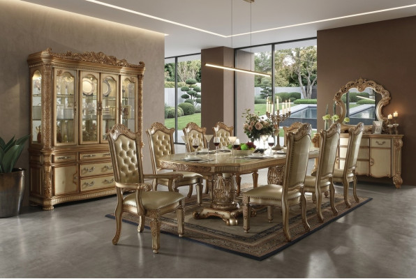 Juego de comedor real de 7 piezas Mesa de comedor 6 sillas Estilo barroco rococó.