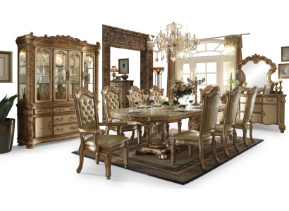 Juego de comedor real de 7 piezas Mesa de comedor 6 sillas Estilo barroco rococó.