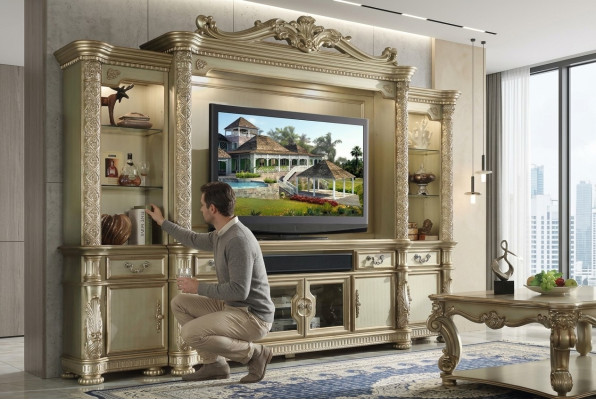 Mueble de salón con pared de TV, pared de televisión, conjunto de salón, muebles de salón, muebles de salón clásicos, armario, estantería.