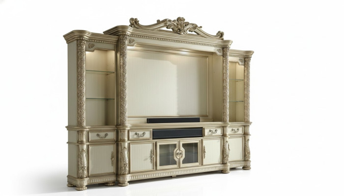 Mueble de salón con pared de TV, pared de televisión, conjunto de salón, muebles de salón, muebles de salón clásicos, armario, estantería.
