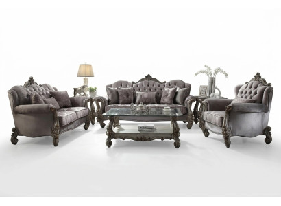 Chsterfield Conjunto de sofás para sala de estar Grupo de tapicería Clásico 3+2+1 Asientos Set Sofá de madera