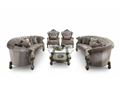 Conjunto único de muebles de lujo Chesterfield de 4 piezas. 2 sofás redondos + 2 sillones.