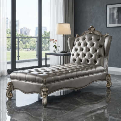 Chaiselongue Chesterfield sofá cama chaise relax de cuero plateado barroco