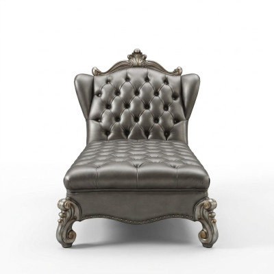 Chaiselongue Chesterfield sofá cama chaise relax de cuero plateado barroco