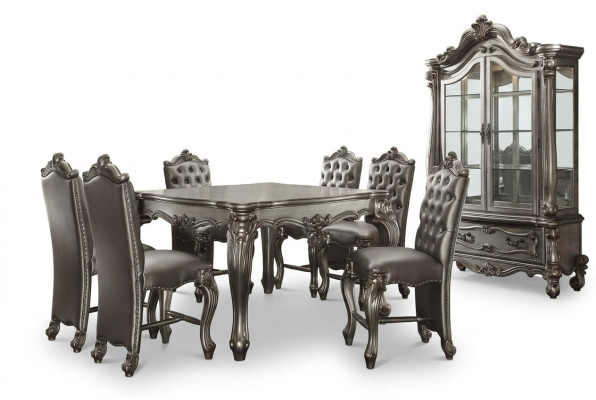Muebles de comedor en estilo barroco gris Conjunto de mesa de comedor Vitrina con 6 sillas