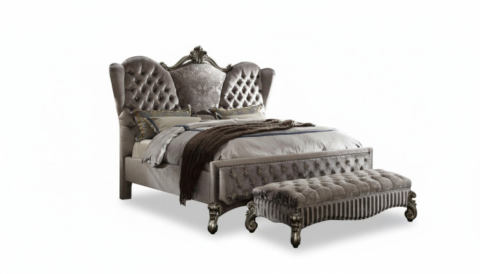 Cama Cama tapizada de lujo Dormitorio doble Decoración Barroca Madera Cuero Camas